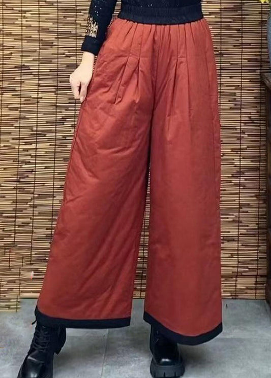Orange Pockets Thick Warm Fine Cotton Filled Pants Winter