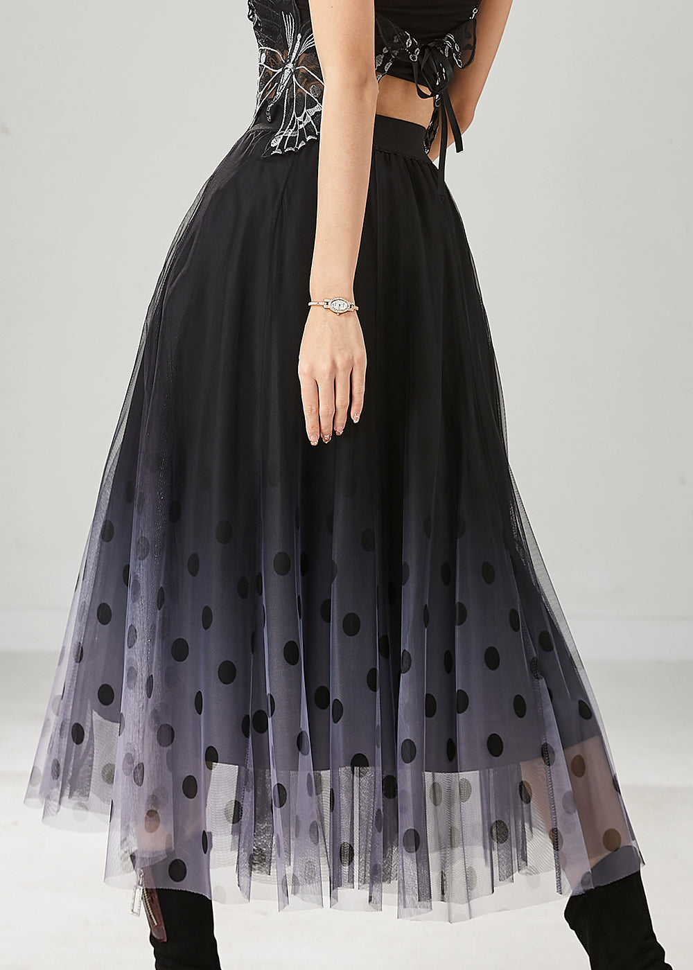 Fitted Black Gradient Color Tulle a Line Skirts Summer