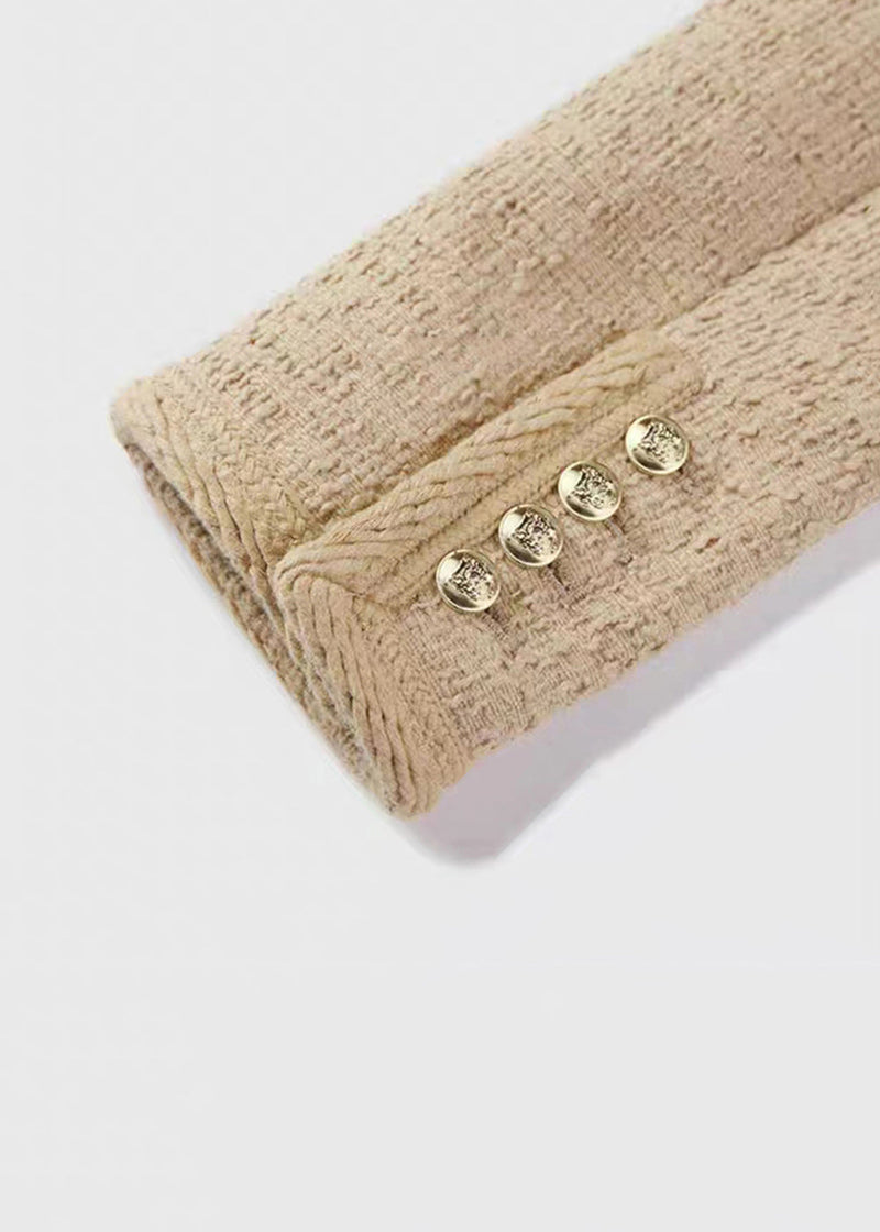 Khaki O Neck Button Patchwork Cotton Coats Fall