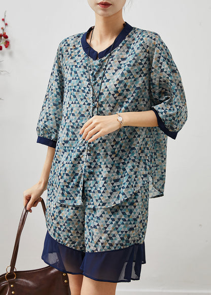 Unique Blue Print Patchwork Linen Sets 2 Pieces Summer