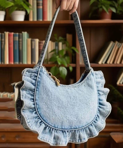 Art Light Blue Ruffled Denim Handbags