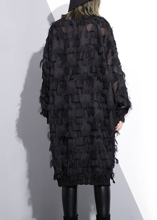 Black Tassel Hollow Out Lace Dress Spring