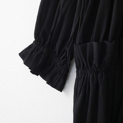 Black Cinched Hooded Spring Cotton Dress