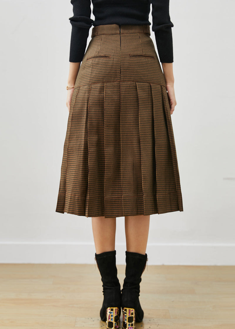 Brown Rivet Silm Cotton Pleated Skirts Spring