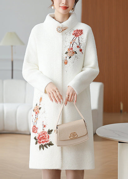White Maxi Mink Velvet Coats Patchwork Button Winter