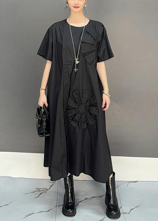 Loose Khaki O Neck Patchwork Cotton Dress Summer