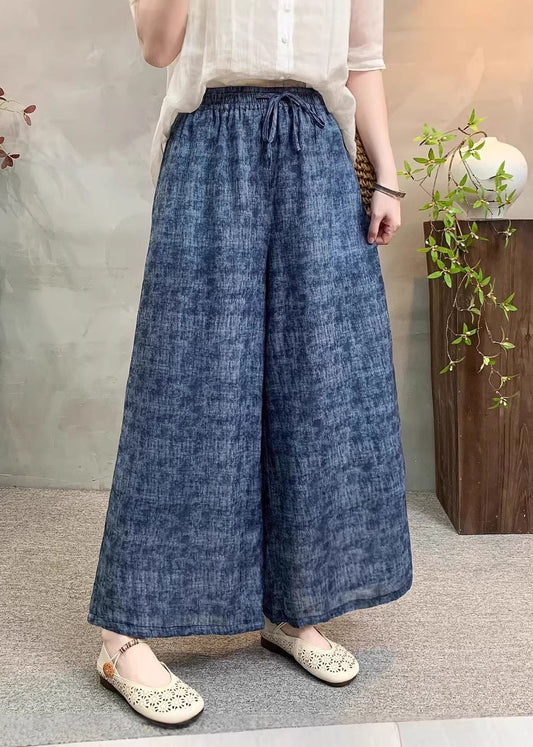 Navy Pockets Tie Dye Elastic Waist Linen Pants Summer