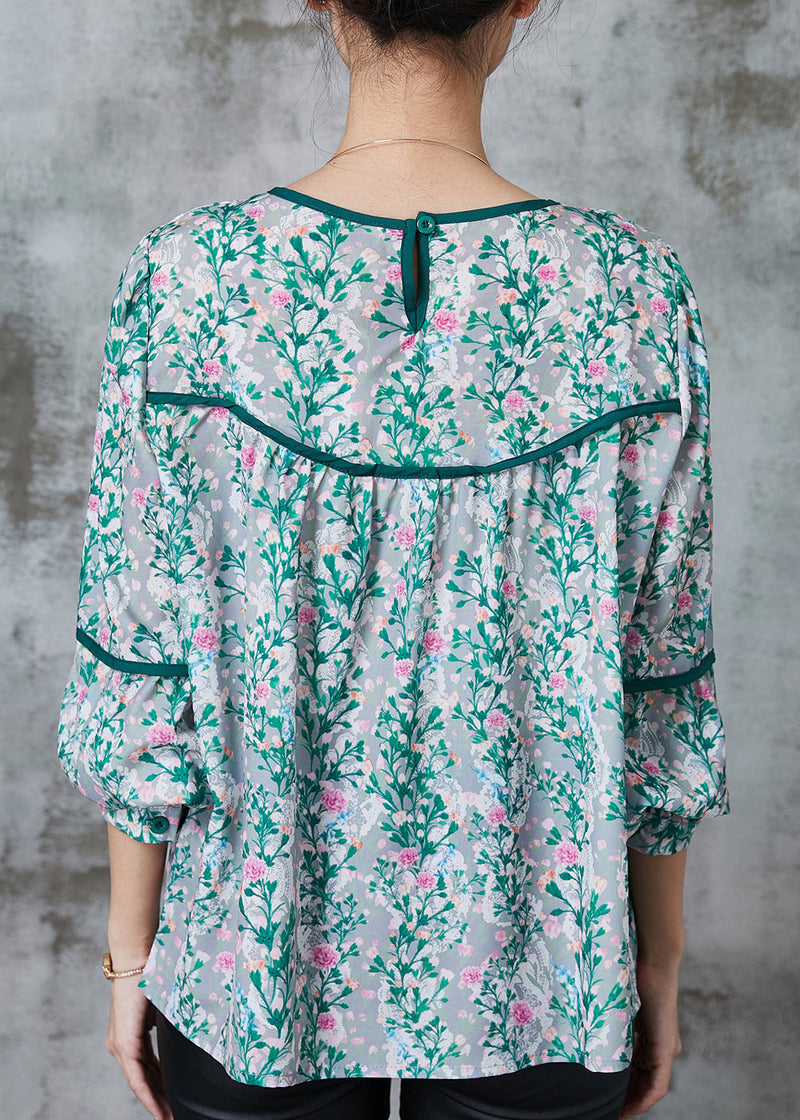Green Print Chiffon Loose Shirt Spring