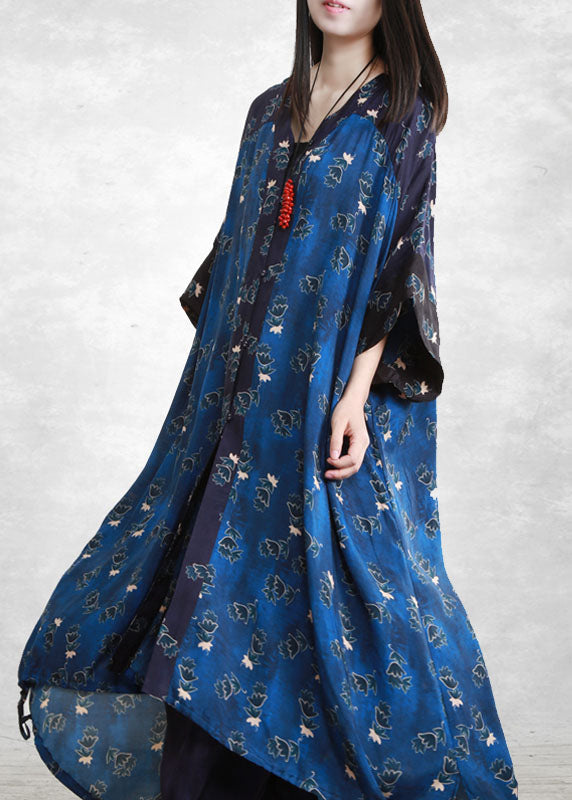 Blue Low High Design Pockets Patchwork Long Shirt and Pants Two Pieces Set Spring