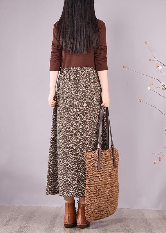 Chocolate Patchwork Print Clothes for O Neck Maxi Spring Dress