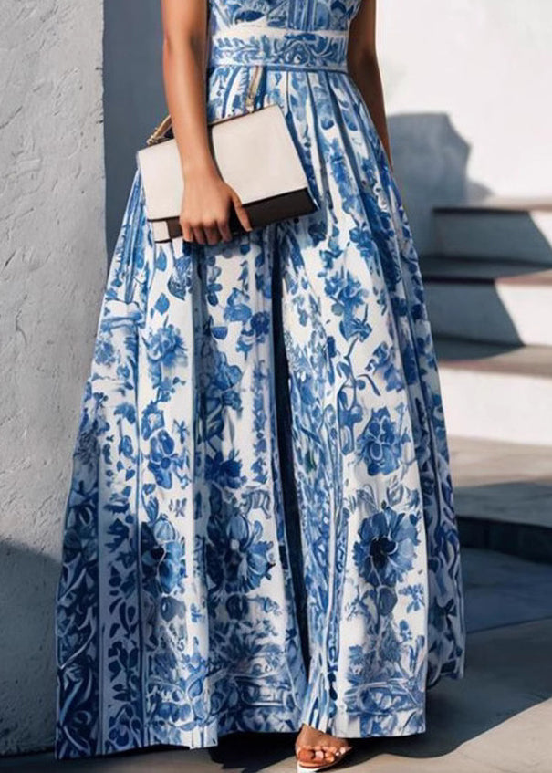 Baby Blue Peter Pan Collar Print Maxi Dress Summer
