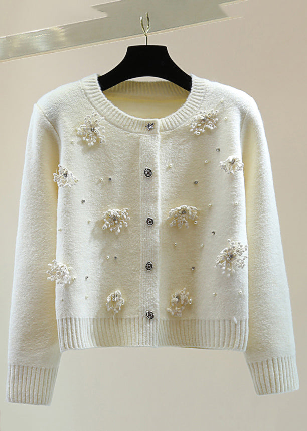 Original Design Apricot Nail Bead Thick Cotton Knit Sweaters Winter