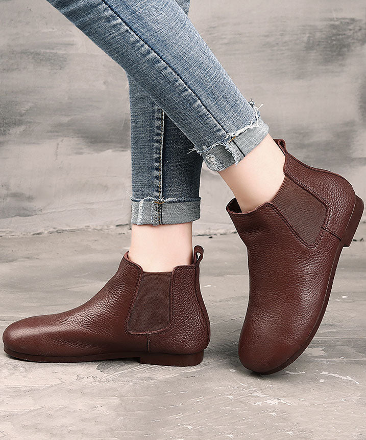 Chocolate Boots Cowhide Leather Warm Fleece Flat Boots