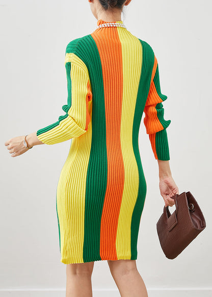 Colorblock Striped Silm Fit Knit Dress Winter