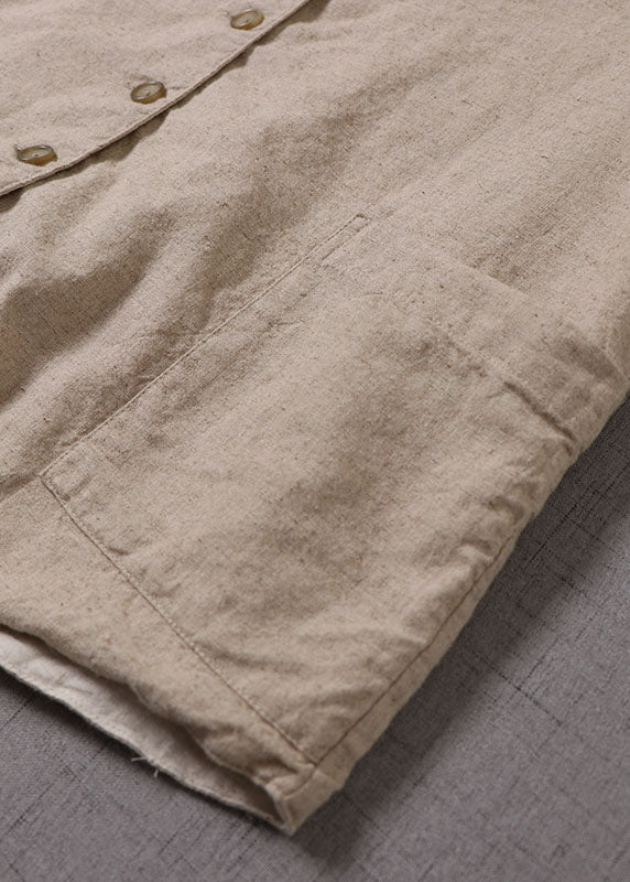 Beige V Neck Button Patchwork Sleeveless Tank Tops