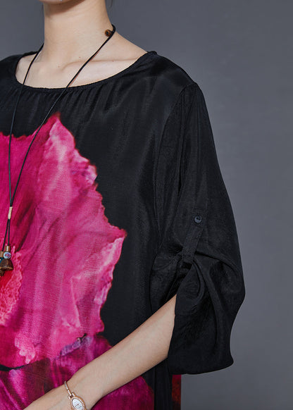 Black Oversized Print Cotton Holiday Dress Summer