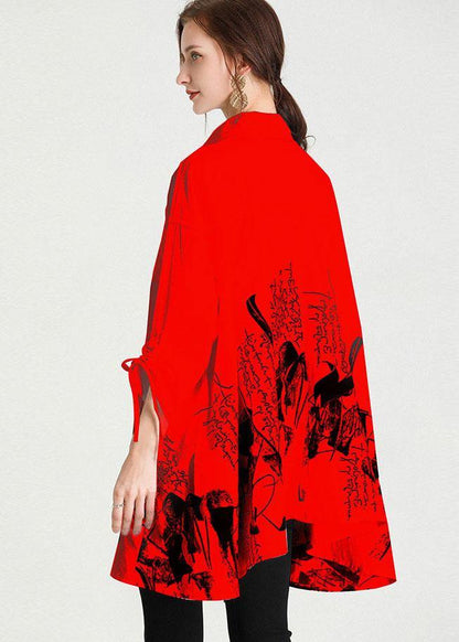 Diy Red Print Asymmetrical Design Pockets Top