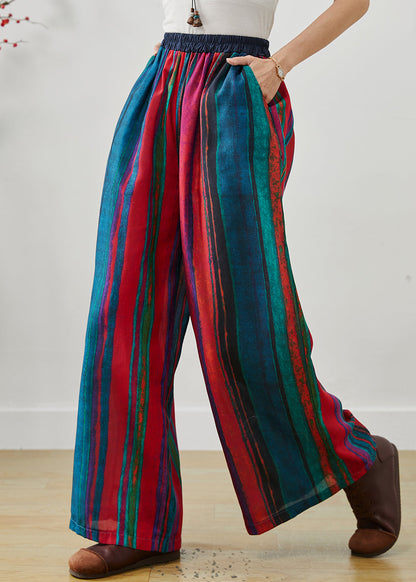 Style Colorblock Oversized Striped Linen Pants Summer