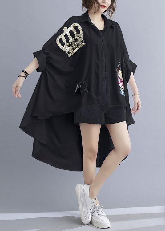 Fine Black Peter Pan Collar Low High Design Summer Top