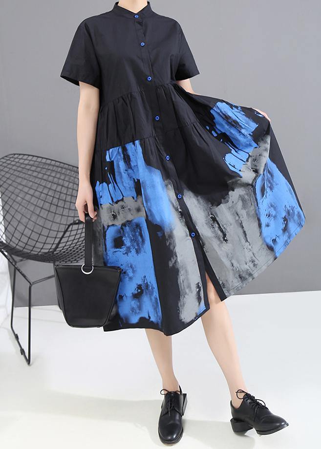 Woman Summer Black Shirt Lady Midi Dress