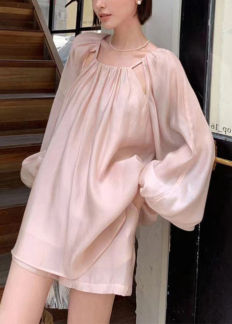 Pink Oversized Hollow Out Cotton Two Pieces Set Summer