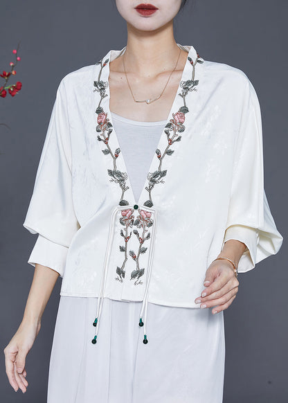 Art White Embroideried Tasseled Silk Jacket Spring
