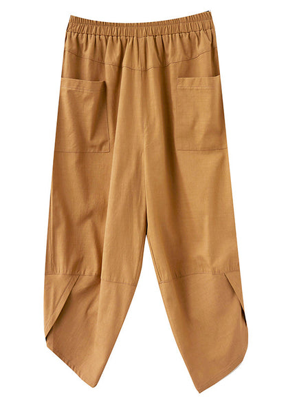 Khaki Pocket Patchwork Cotton Pants Spring