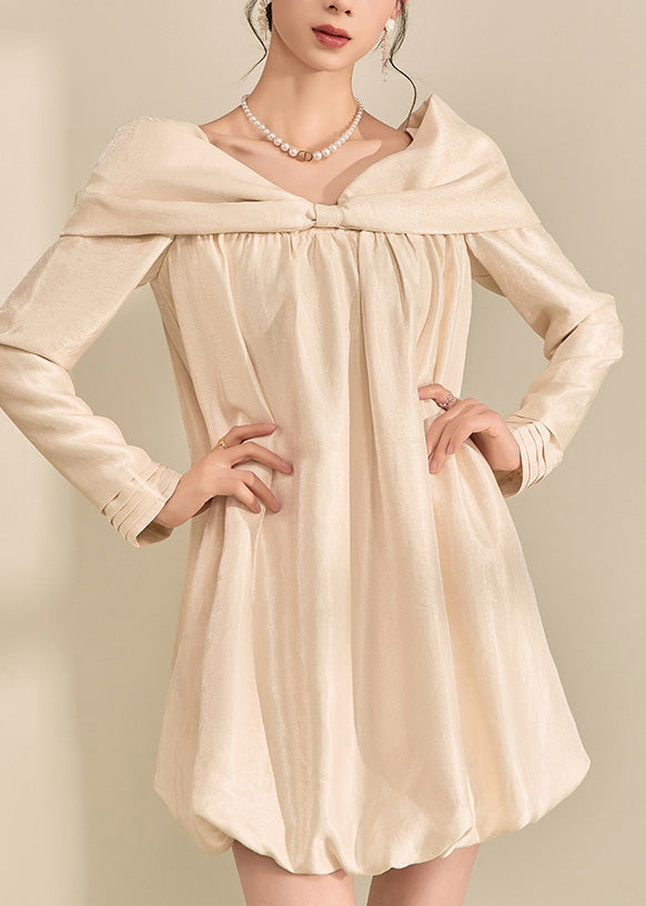 New Apricot Bow Mid Dress Fall