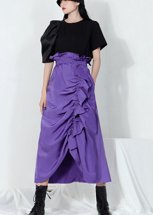 Purple Ruffled Drawstring Skirt Spring