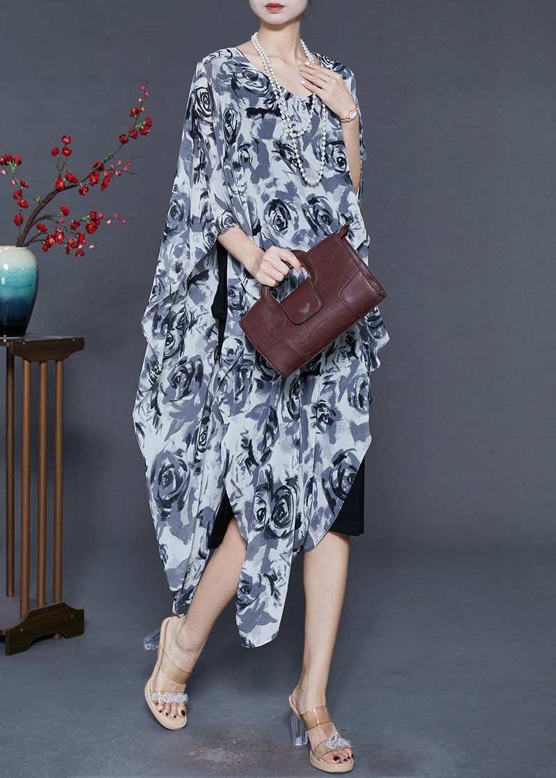 Stylish Grey Asymmetrical Chiffon Tea Dress Summer