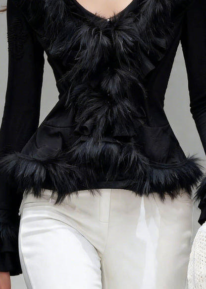 Slim Fit Black Hole Fluffy Patchwork Cotton Shirts Spring