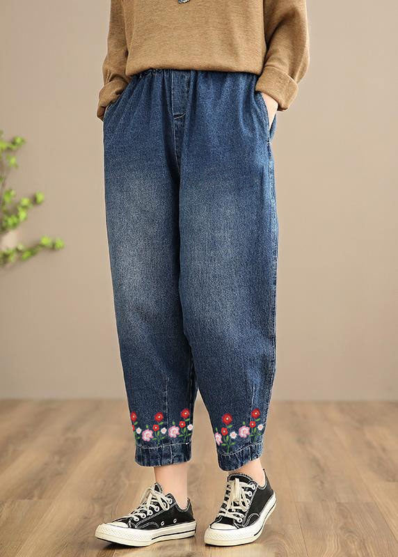 Handmade Spring Pants Oversize Denim Blue Photography Elastic Waist Trousers