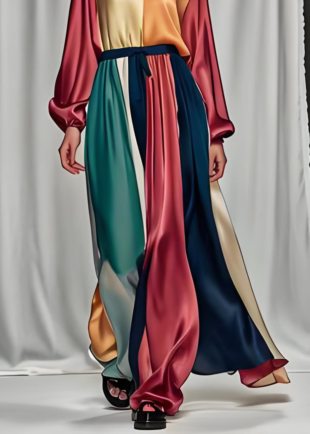 Handmade Colorblock Patchwork Silk Dress