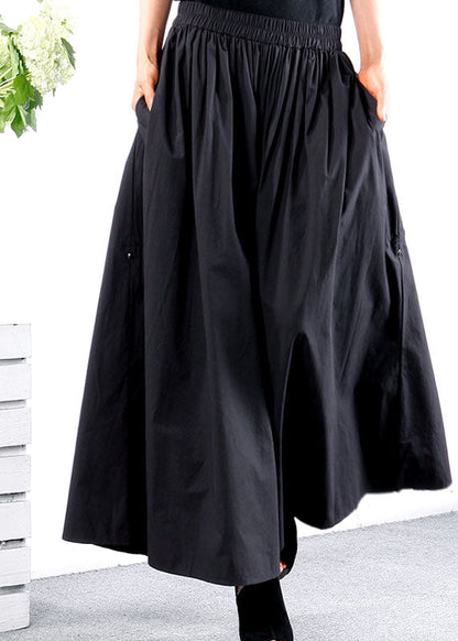 Art Black Loose Pockets Wide Leg Pants Spring