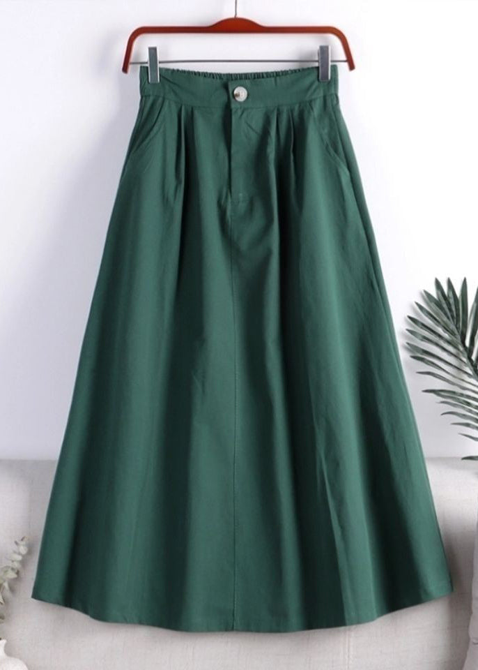 Orange Zippered Button Pockets Elastic Waist a Line Skirt Fall