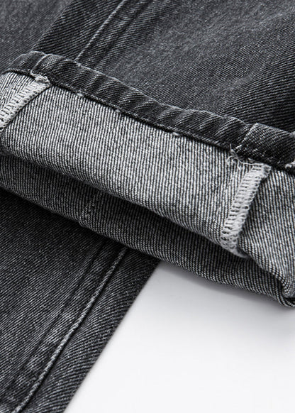 Novelty Black High Waist Pockets Straight Jeans