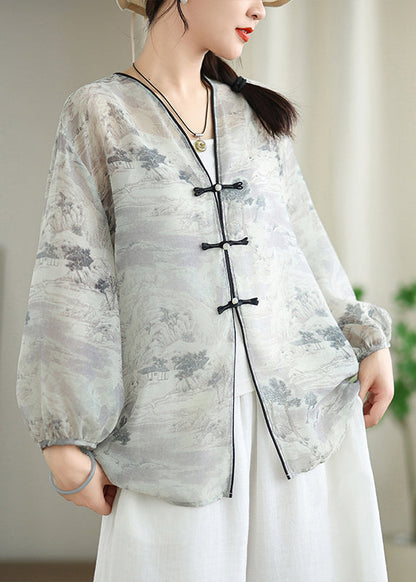 White Print Chiffon Oriental Upf 50+ Cardigans Spring
