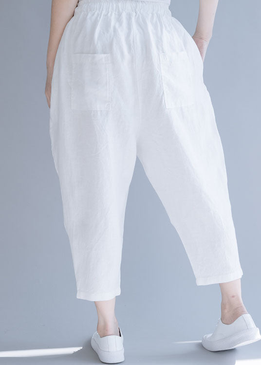 White Cinched Linen Pants Trousers Spring