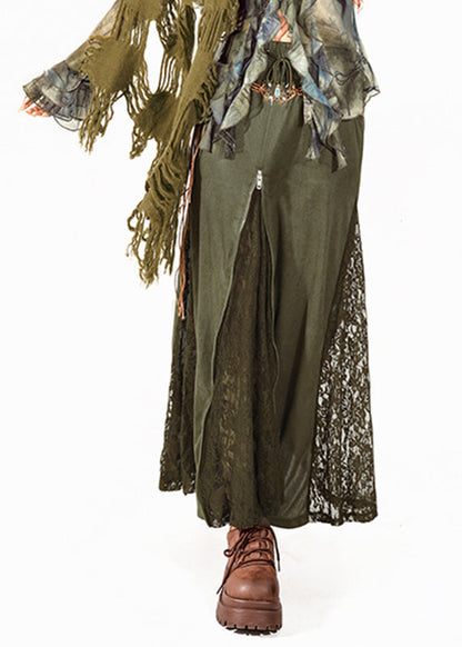 Green High Waist Maxi Skirt Summer Lace Patchwork