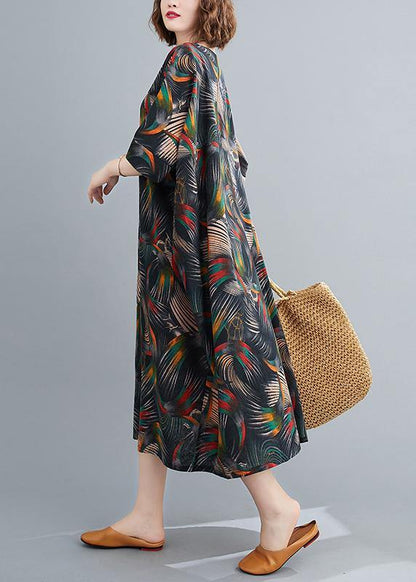 O Neck Summer Dress Work Outfits Abstract Pattern Maxi Dresses