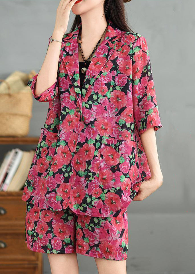 Red Elastic Waist Cotton Two Piece Set Peter Pan Collar Spring