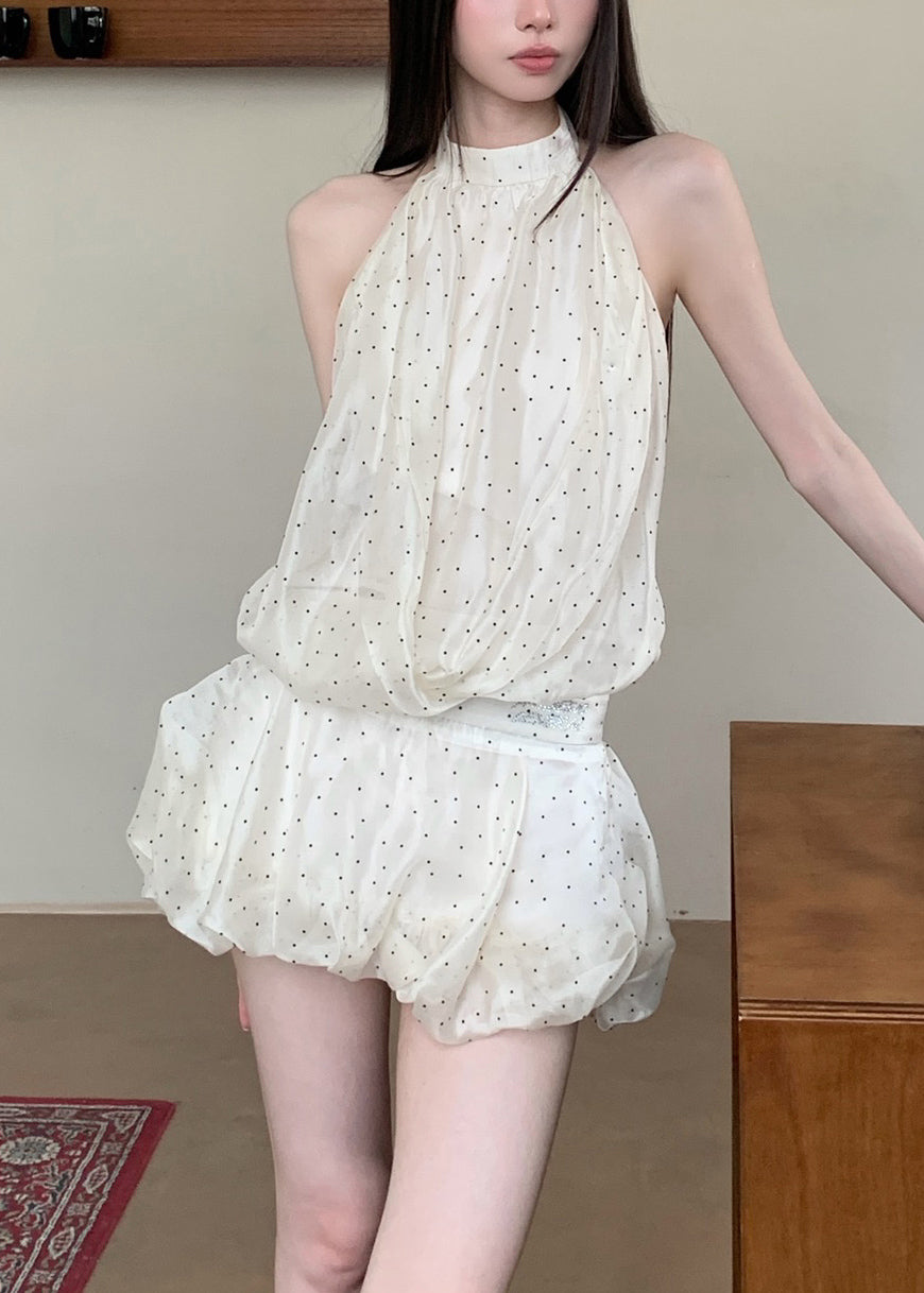 Apricot Turtleneck Dot Patchwork Tulle Mid Dresses Sleeveless