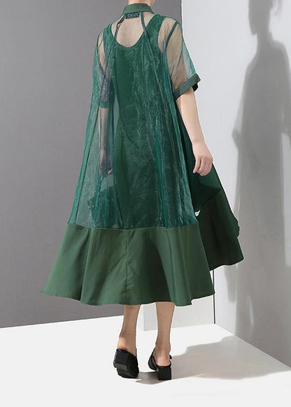 Two Pieces Summer Green Midi Transparent Mesh Dress Set