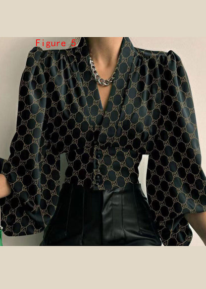 New European and American Spring V-neck Lantern Sleeve Shirt Top