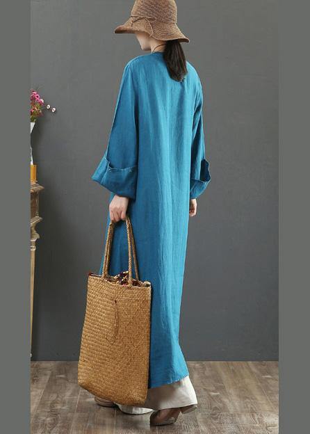 Stand Collar Pockets Spring Clothes Work Navy Long Dress