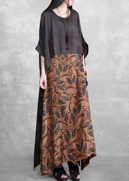 Loose Gray Print Silk Dress Summer Dress