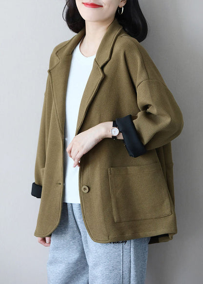 Light Green Notched Collar Pockets Cotton Coats Spring