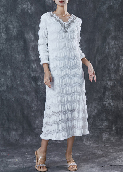 White V Neck Silm Fit Cotton Dress Spring