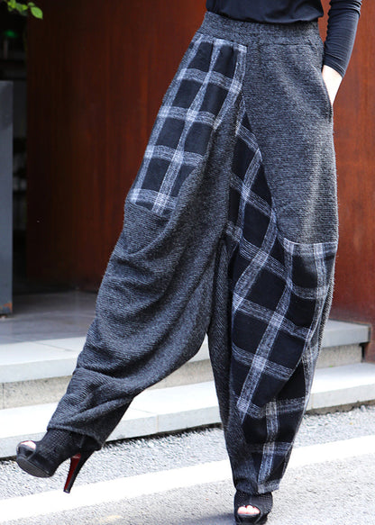 Plaid Patchwork Elastic Waist Lantern Pants Fall