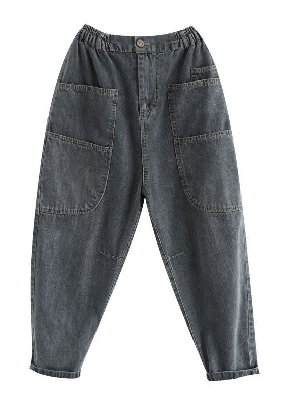 Grey High Waist Pockets Harem Fall Denim Pants